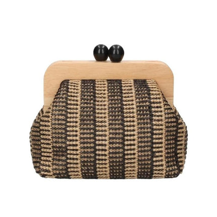 Exe Borsa Pochette Donna a Mano e Tracolla in Tessuto Nero Beige M003 RAFFIA 3 Exe 