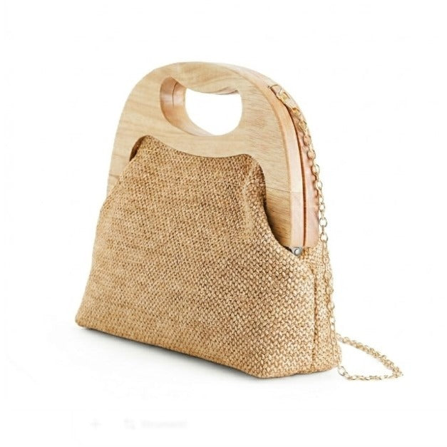 Exe Borsa Clutch Pochette Donna a Mano e Tracolla in Tessuto Beige M013 RAFFIA Exe 