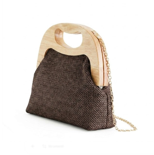 Exe Borsa Clutch Pochette Donna a Mano e Tracolla in Tessuto Marrone M013 RAFFIA 2 Exe 