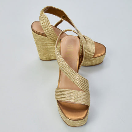 Exe Sandalo Donna con Zeppa e Plateau in Tessuto Gold Bronzo NAOMI 927 LAMINATO GOLD Exe 