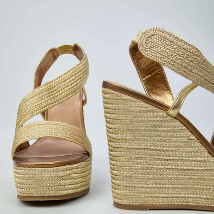 Exe Sandalo Donna con Zeppa e Plateau in Tessuto Gold Bronzo NAOMI 927 LAMINATO GOLD Exe 