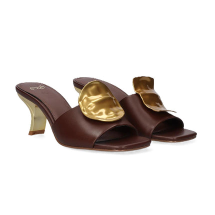 Exe Sandalo Donna Sabot con Tacco e Accessorio Asimmetrico NINA 212 BROWN GOLD Exe 