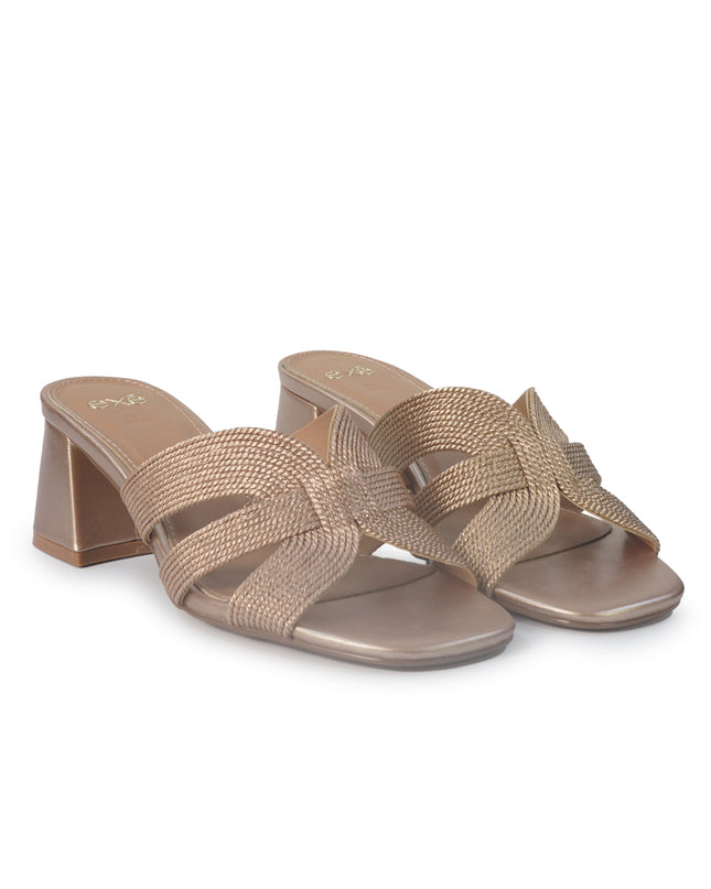 Exe Sandalo Sabot Donna con Tacco in Tessuto Laminato Rosa Pink Gold POLINA545 PINK GOLD Exe 