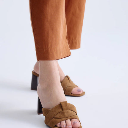 Exe Sandalo Sabot Donna con Tacco Alto in Camoscio Cuoio VENETO 576 TAN Exe 