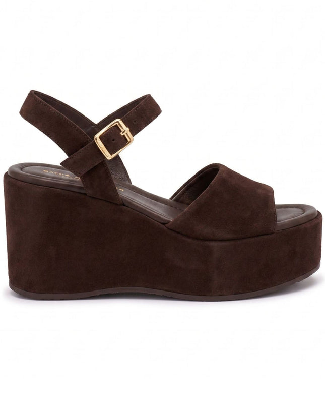 Frau Sandali con Zeppa Alta Donna in Camoscio Cacao Moro 04B6 CACAO Frau 