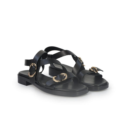 Frau Sandalo Basso Donna in Pelle Nera 87M6 LONDON BLACK Frau 