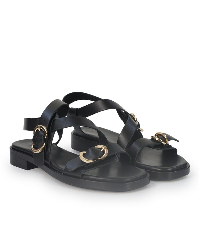 Frau Sandalo Basso Donna in Pelle Nera 87M6 LONDON BLACK Frau 