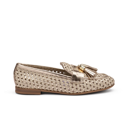 Frau Mocassini Donna con Nappine in Pelle Intrecciata Panna Oro 95K6 SHINE ORO Frau 