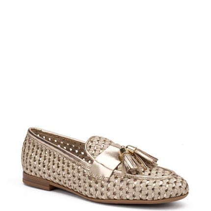 Frau Mocassini Donna con Nappine in Pelle Intrecciata Panna Oro 95K6 SHINE ORO Frau 