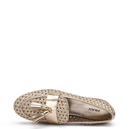 Frau Mocassini Donna con Nappine in Pelle Intrecciata Panna Oro 95K6 SHINE ORO Frau 
