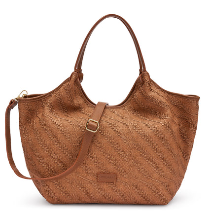 Frau Borsa Donna Shopper con Tracolla in Pelle e Tessuto Caramello B356 EAR Frau 