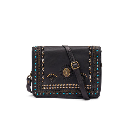 Frau Borsa Donna Borchiata con Tracolla in Pelle Nera B933 BLACK Frau 