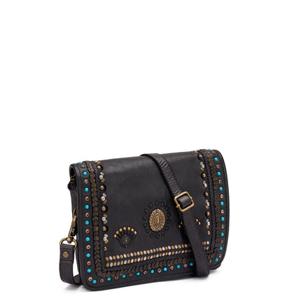 Frau Borsa Donna Borchiata con Tracolla in Pelle Nera B933 BLACK Frau 