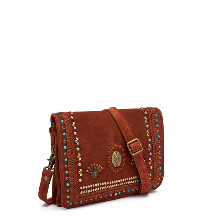 Frau Borsa Donna Borchiata con Tracolla in Camoscio Cuoio B934 VELOUR Frau 