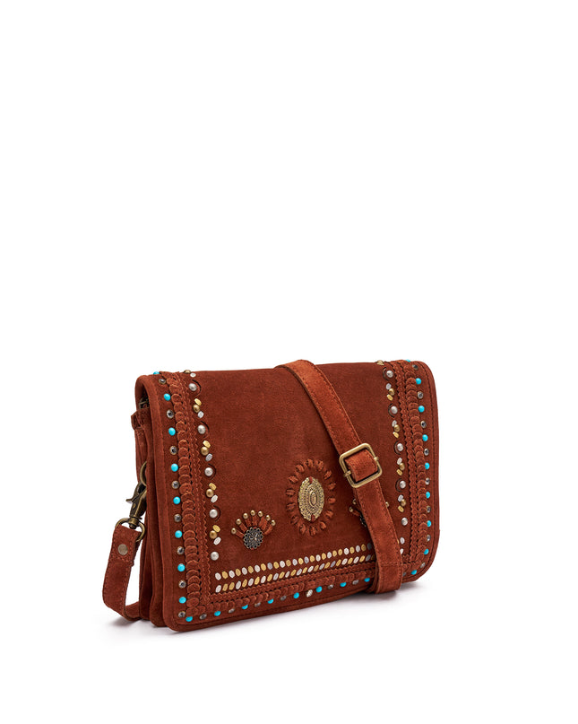 Frau Borsa Donna Borchiata con Tracolla in Camoscio Cuoio B934 VELOUR Frau 