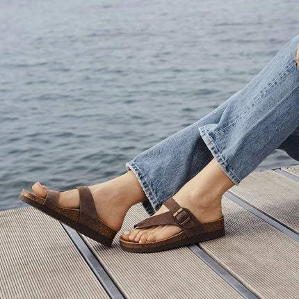 Grunland Sandalo Plantare Infradito Sughero Bio Donna in Nabuk Marrone CB0327 HOLA MARRONE Grunland 