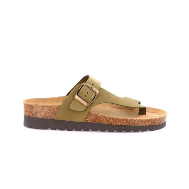 Grunland Sandalo Plantare Infradito Sughero Bio Donna in Nabuk Verde Oliva CB0327 HOLA VERDE Grunland 