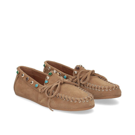 Inuovo Mocassino Donna con Pietre Multi in Camoscio Tabacco Cuoio 29002 SIGARO Inuovo 