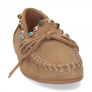 Inuovo Mocassino Donna con Pietre Multi in Camoscio Tabacco Cuoio 29002 SIGARO Inuovo 