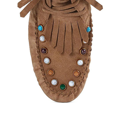 Inuovo Stivaletto Donna con Frange e  Pietre Multi in Camoscio Sigaro 29007 CAMOSCIO Inuovo 