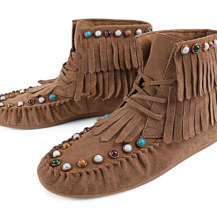 Inuovo Stivaletto Donna con Frange e  Pietre Multi in Camoscio Sigaro 29007 CAMOSCIO Inuovo 