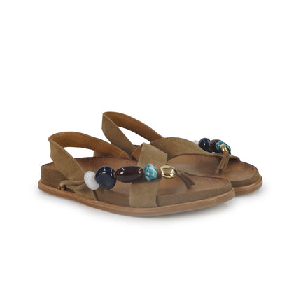 Inuovo Sandalo Donna Infradito con Pietre e Plantare Anatomco in Camoscio Sigaro 36014 CAMOSCIO Inuovo 