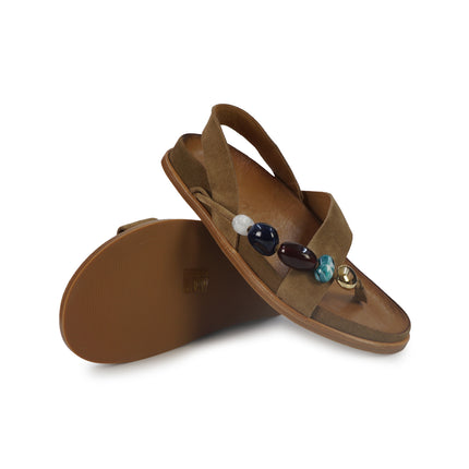 Inuovo Sandalo Donna Infradito con Pietre e Plantare Anatomco in Camoscio Sigaro 36014 CAMOSCIO Inuovo 
