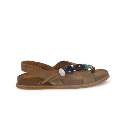 Inuovo Sandalo Donna Infradito con Pietre e Plantare Anatomco in Camoscio Sigaro 36014 CAMOSCIO Inuovo 
