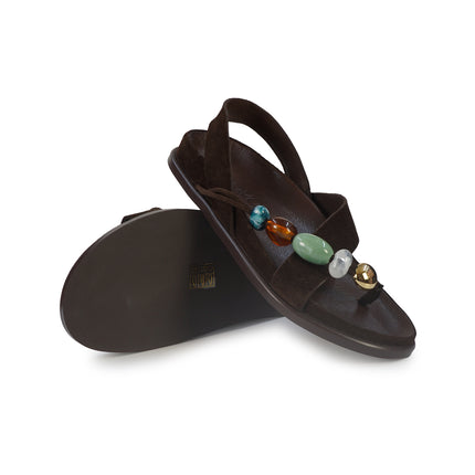 Inuovo Sandalo Donna Infradito con Pietre e Plantare Anatomco in Camoscio Mogano Moro 36014 SUEDE Inuovo 
