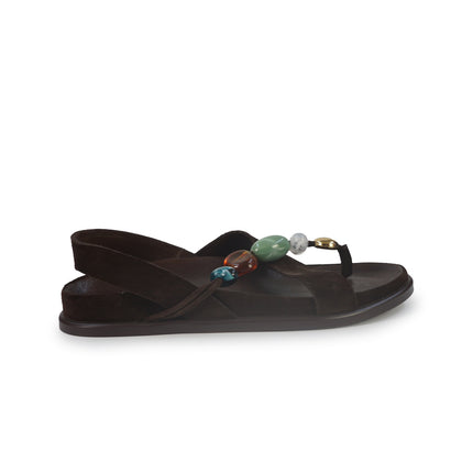 Inuovo Sandalo Donna Infradito con Pietre e Plantare Anatomco in Camoscio Mogano Moro 36014 SUEDE Inuovo 