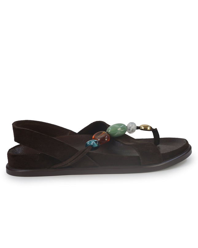 Inuovo Sandalo Donna Infradito con Pietre e Plantare Anatomco in Camoscio Mogano Moro 36014 SUEDE Inuovo 