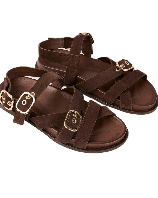 Inuovo Sandalo Donna con Plantare Anatomco in Camoscio Marrone 51006 SUEDE Inuovo 