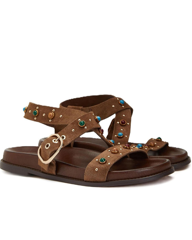 Inuovo Sandalo Donna con Pietre Multicolor in Camoscio Sigaro 51047 CAMOSCIO Inuovo 