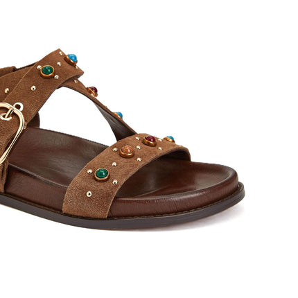 Inuovo Sandalo Donna con Pietre Multicolor in Camoscio Sigaro 51047 CAMOSCIO Inuovo 