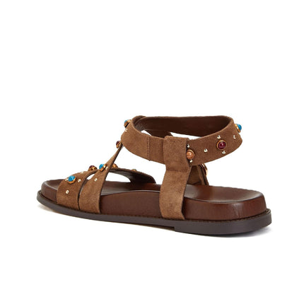 Inuovo Sandalo Donna con Pietre Multicolor in Camoscio Sigaro 51047 CAMOSCIO Inuovo 