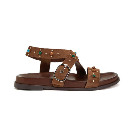 Inuovo Sandalo Donna con Pietre Multicolor in Camoscio Sigaro 51047 CAMOSCIO Inuovo 