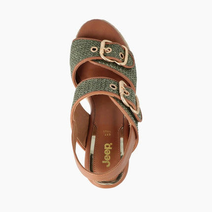 Jeep Sandalo Donna con Zeppa Platform in Tessuto Canvas Verde Military MAYOR MILITARY Jeep Footwear 