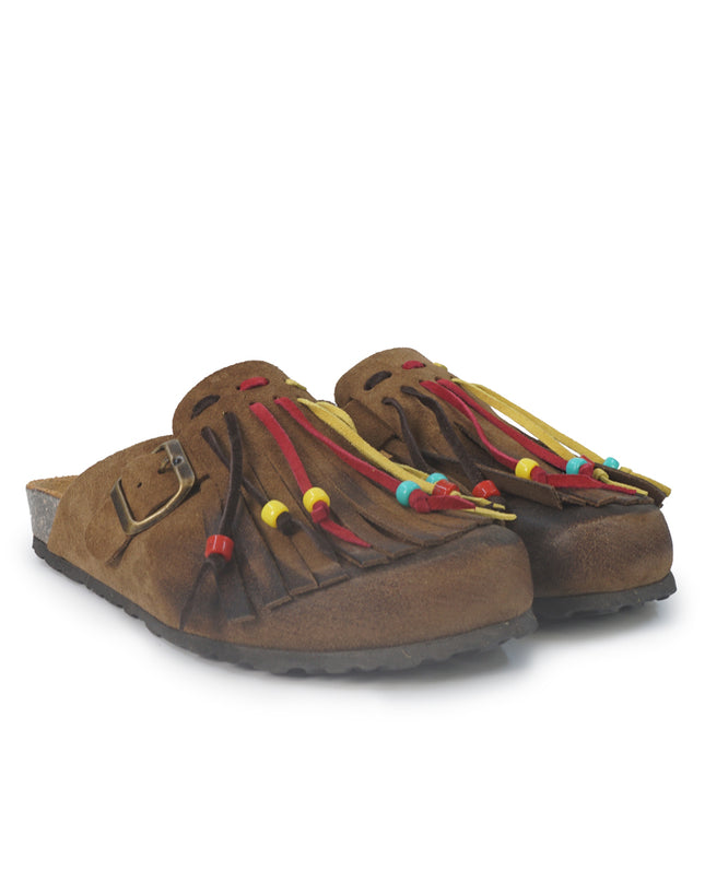 Jiudit Sandalo Plantare Donna Bio Sabot con Frange in Camoscio Taupe Multicolor J185 TAUPE Jiudit 