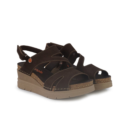 Jungla Sandali Donna con Zeppa in Pelle Nabuk Marrone 8018 CAFFE Jungla 
