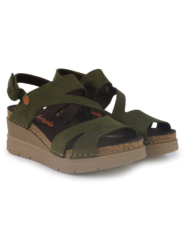 Jungla Sandali Donna con Zeppa in Pelle Nabuk Verde 8018 PRADO Jungla 