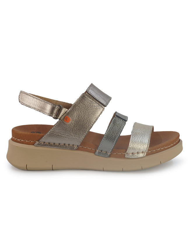 Jungla Sandali Donna Zeppa Bassa in Pelle Laminata Multicolor Champagne 8192 CHAMPAGNE MULTI Jungla 