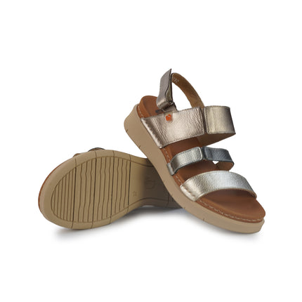 Jungla Sandali Donna Zeppa Bassa in Pelle Laminata Multicolor Champagne 8192 CHAMPAGNE MULTI Jungla 