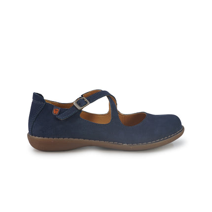 Jungla Ballerina Donna con Doppio Cinturino in Pelle Nabuk Blu 8340 AVIO Jungla 