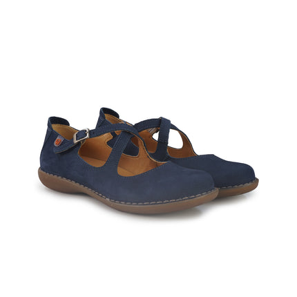 Jungla Ballerina Donna con Doppio Cinturino in Pelle Nabuk Blu 8340 AVIO Jungla 