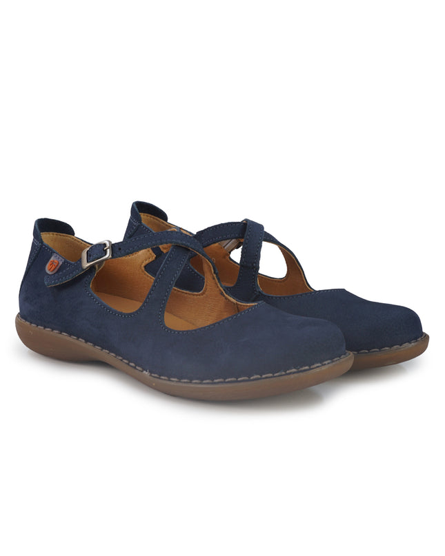 Jungla Ballerina Donna con Doppio Cinturino in Pelle Nabuk Blu 8340 AVIO Jungla 