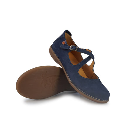 Jungla Ballerina Donna con Doppio Cinturino in Pelle Nabuk Blu 8340 AVIO Jungla 