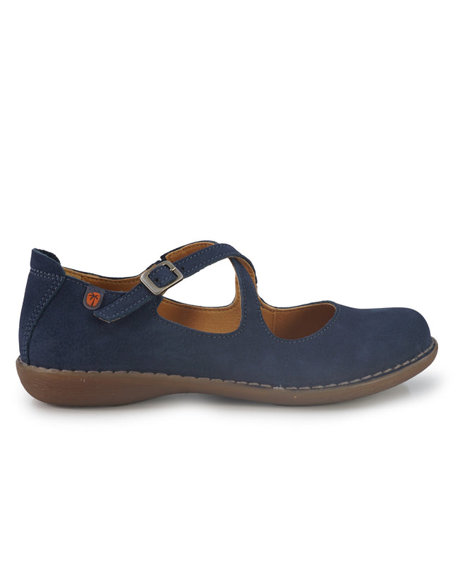 Jungla Ballerina Donna con Doppio Cinturino in Pelle Nabuk Blu 8340 AVIO Jungla 