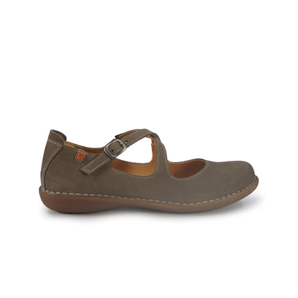 Jungla Ballerina Donna con Doppio Cinturino in Pelle Nabuk Taupe 8340 TERRON Jungla 