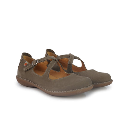 Jungla Ballerina Donna con Doppio Cinturino in Pelle Nabuk Taupe 8340 TERRON Jungla 