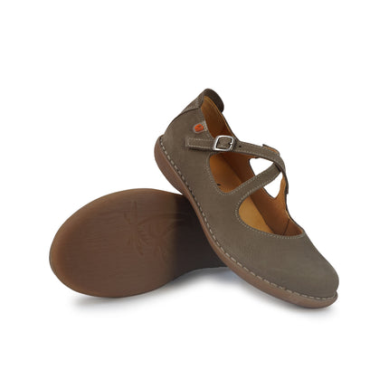Jungla Ballerina Donna con Doppio Cinturino in Pelle Nabuk Taupe 8340 TERRON Jungla 